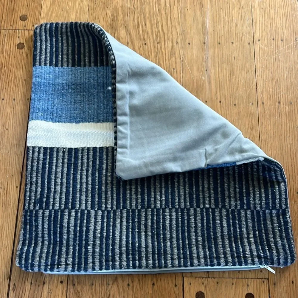 Pottery Barn BLUE STRIPES Wool Cotton Pillow Cover NWOT